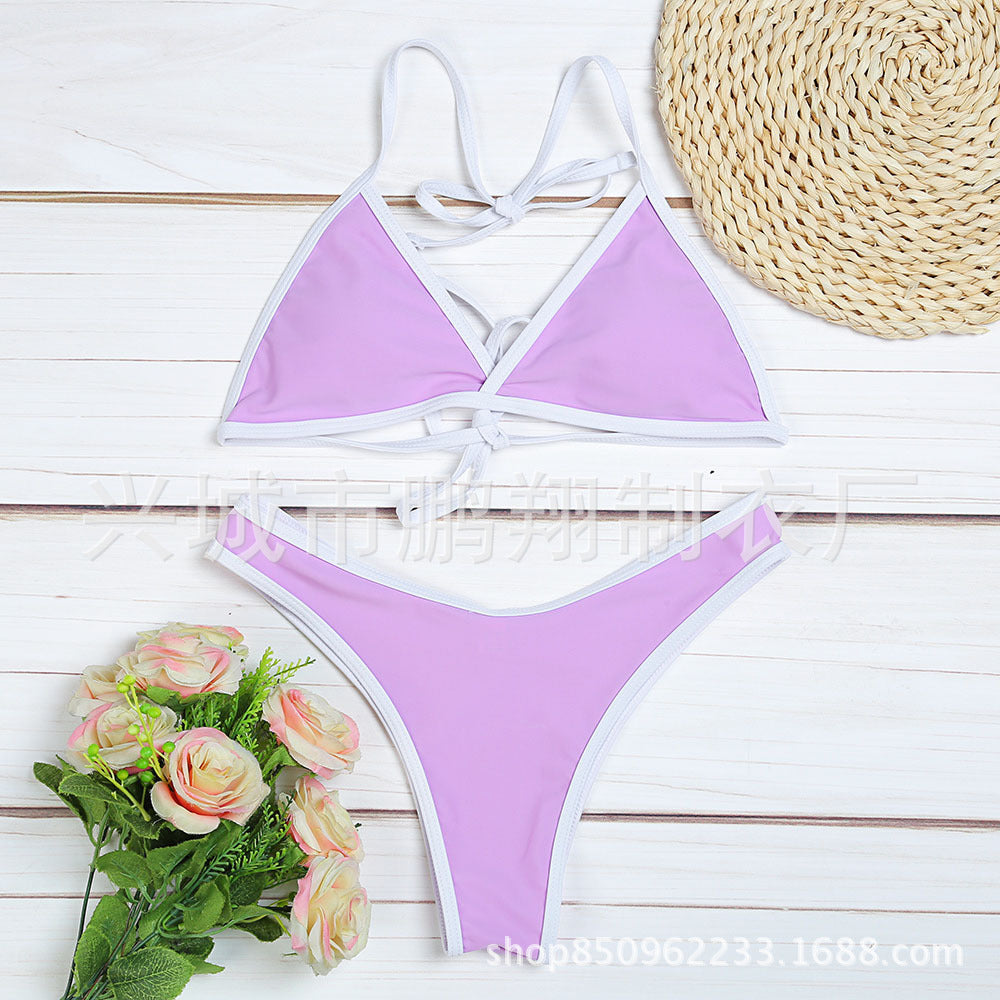 Two tone strap bikini set